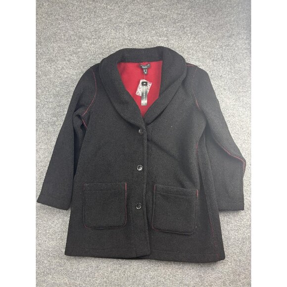 Susan Graver Weekend Jacket Womens Medium Black Red Reversible Shawl Collar - Picture 1 of 6